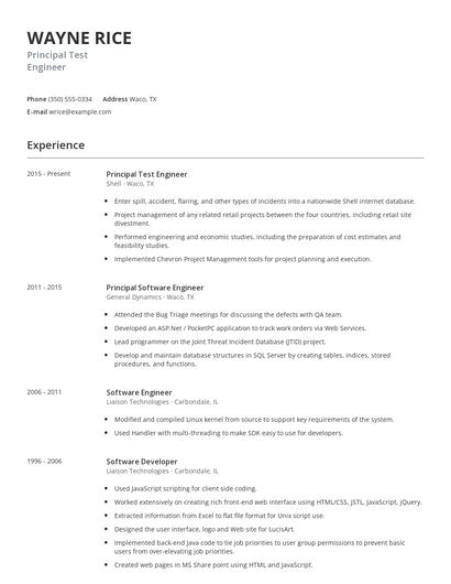 Principal Test Engineer Resume