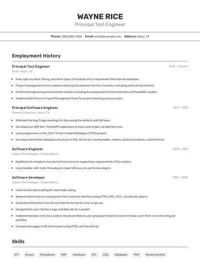 Principal Test Engineer Resume