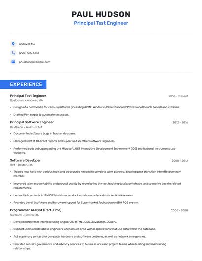 Principal Test Engineer Resume