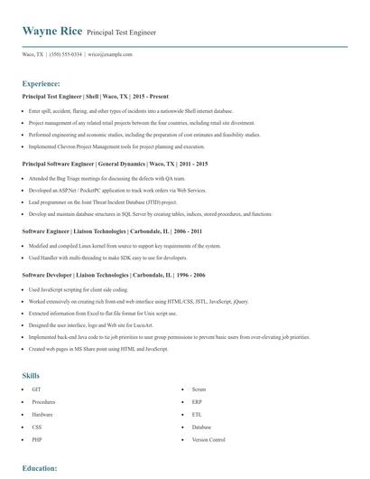 Principal Test Engineer Resume