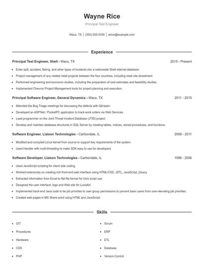 Principal Test Engineer Resume