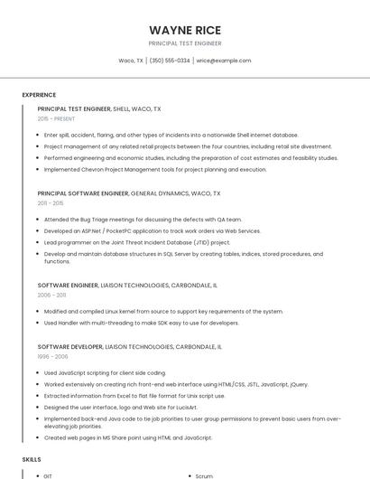 Principal Test Engineer Resume