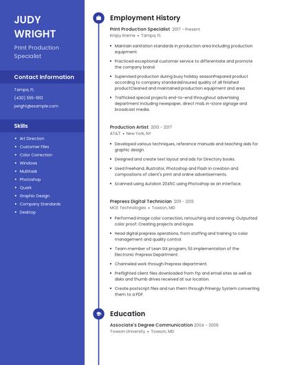 Print Production Specialist Resume