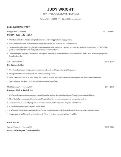 Print Production Specialist Resume