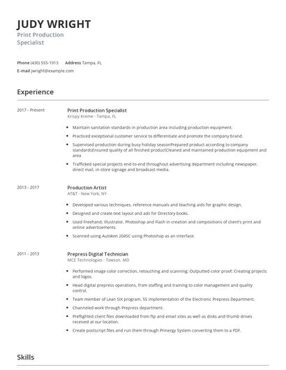 Print Production Specialist Resume