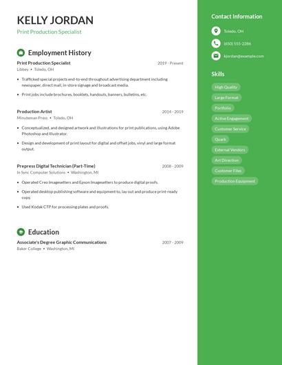 Print Production Specialist Resume