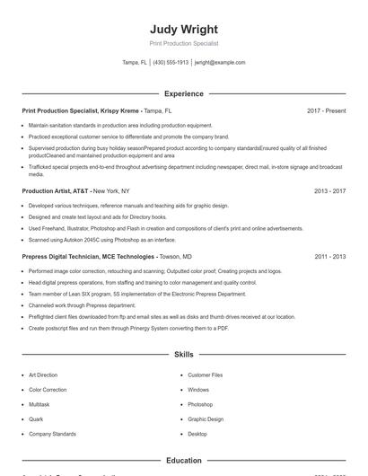 Print Production Specialist Resume