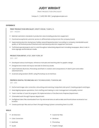 Print Production Specialist Resume
