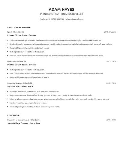 Printed Circuit Boards Beveler Resume