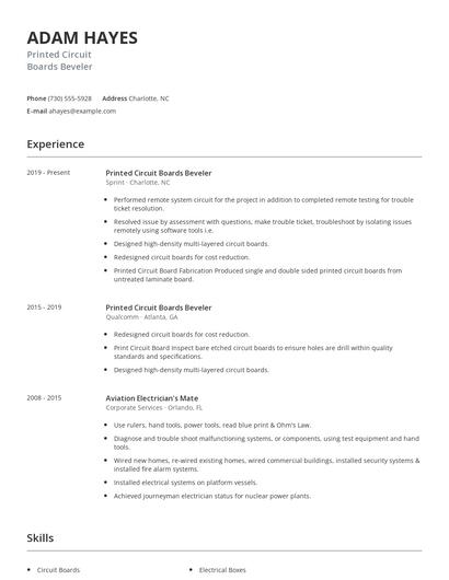 Printed Circuit Boards Beveler Resume