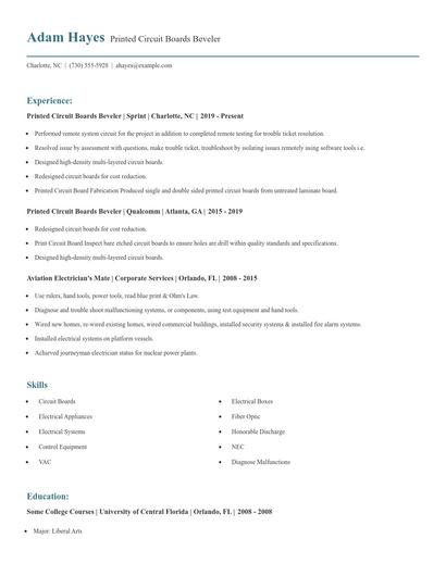 Printed Circuit Boards Beveler Resume