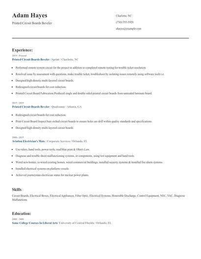 Printed Circuit Boards Beveler Resume