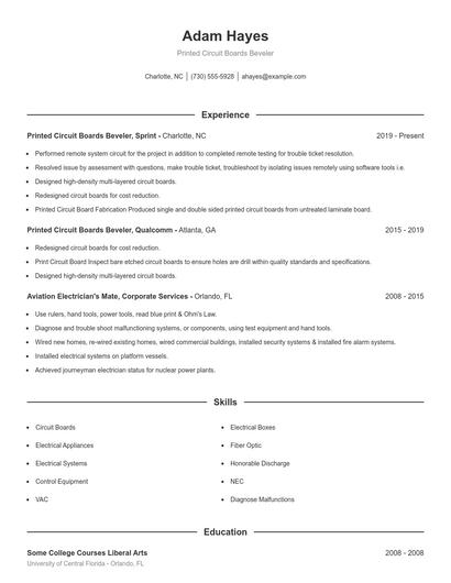Printed Circuit Boards Beveler Resume