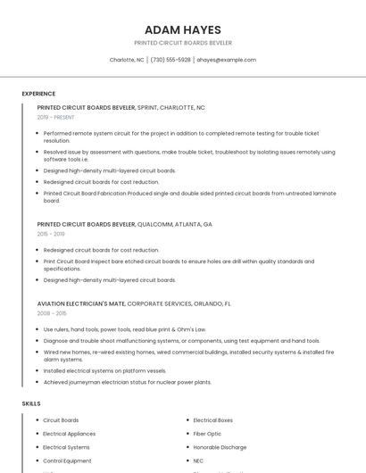 Printed Circuit Boards Beveler Resume