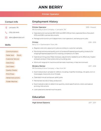 Printer Operator Resume