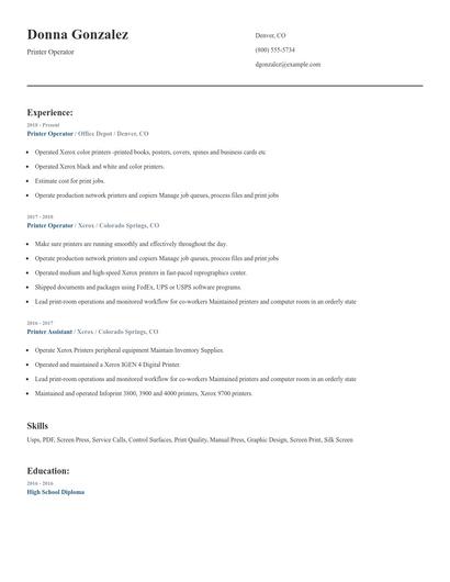 Printer Operator Resume