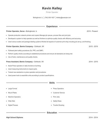 Printer Operator Resume