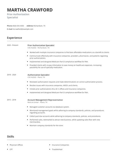 Prior Authorization Specialist Resume