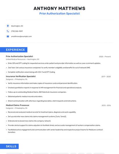 Prior Authorization Specialist Resume