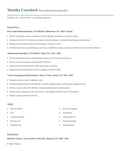 Prior Authorization Specialist Resume