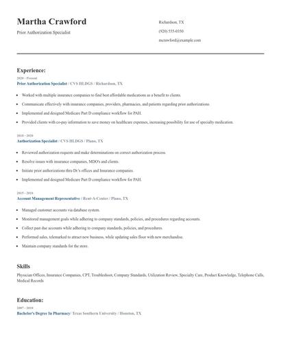 Prior Authorization Specialist Resume
