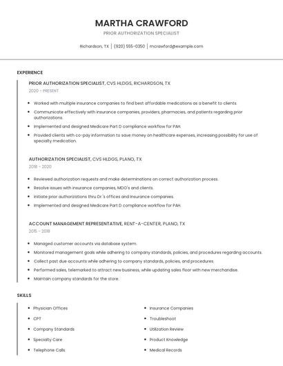 Prior Authorization Specialist Resume