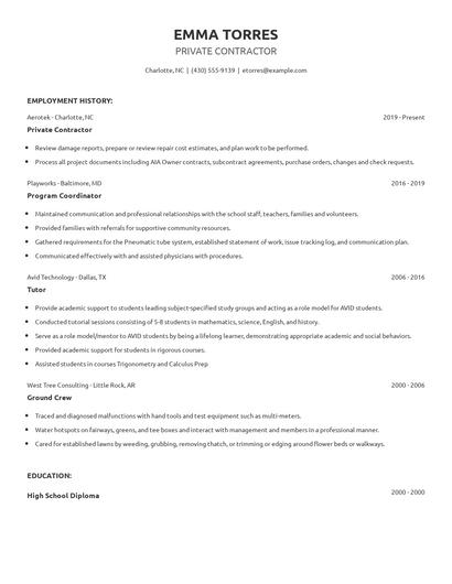 Private Contractor Resume
