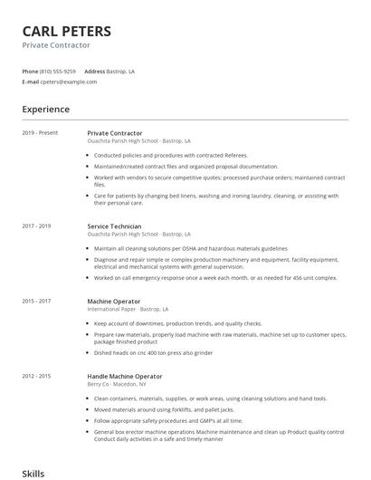Private Contractor Resume
