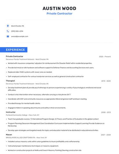 Private Contractor Resume