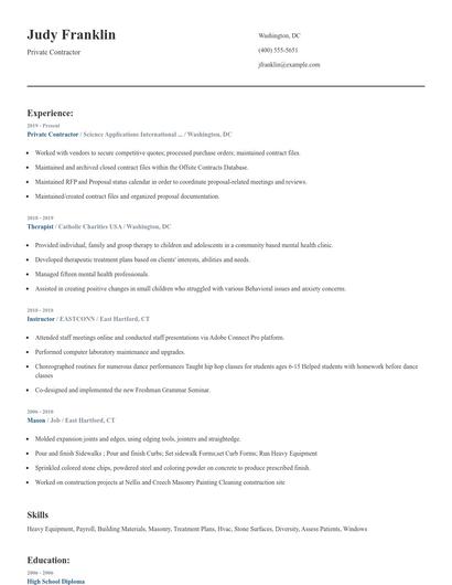 Private Contractor Resume