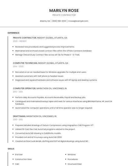 Private Contractor Resume