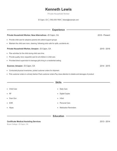 Private Household Worker Resume