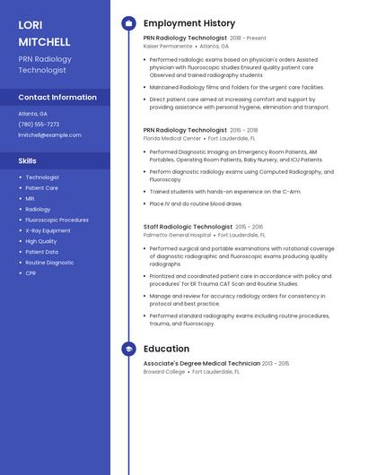 PRN Radiology Technologist Resume