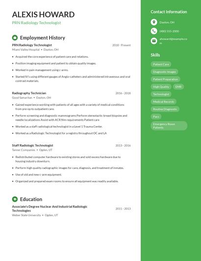 PRN Radiology Technologist Resume