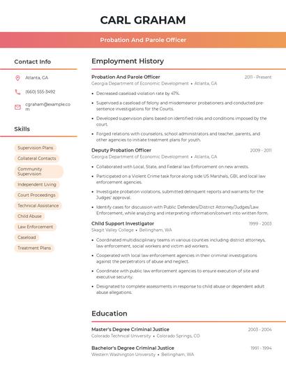 Probation And Parole Officer Resume