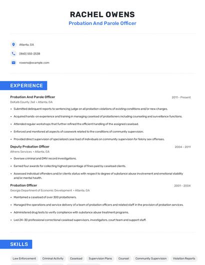 Probation And Parole Officer Resume