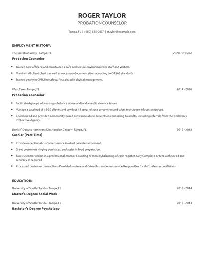 Probation Counselor Resume