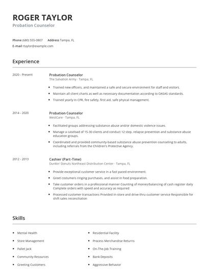 Probation Counselor Resume