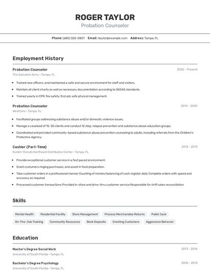 Probation Counselor Resume