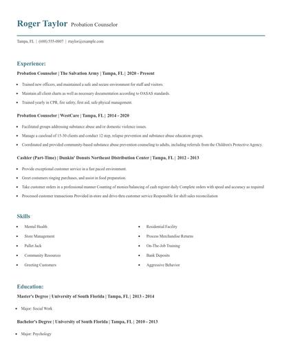 Probation Counselor Resume