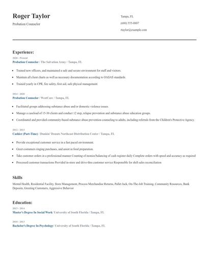 Probation Counselor Resume