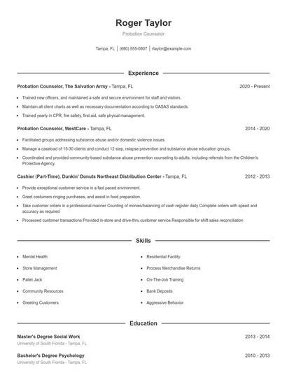 Probation Counselor Resume
