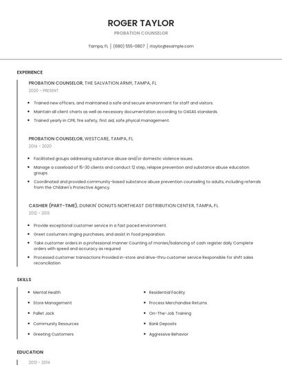 Probation Counselor Resume