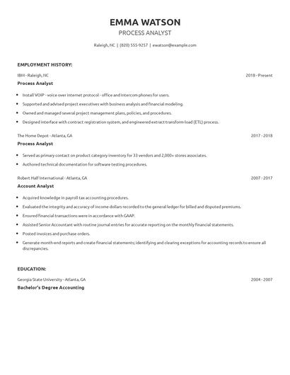 Process Analyst Resume