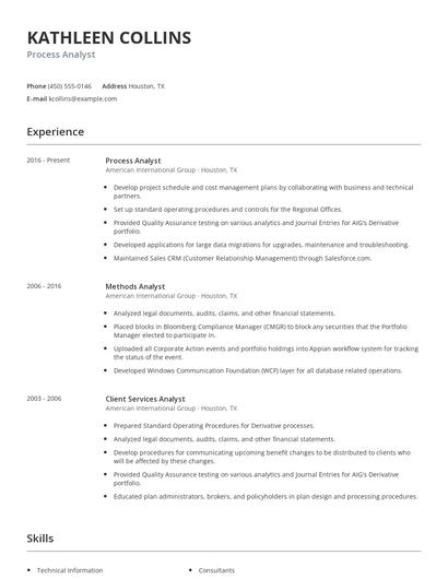 Process Analyst Resume