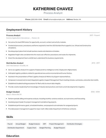 Process Analyst Resume