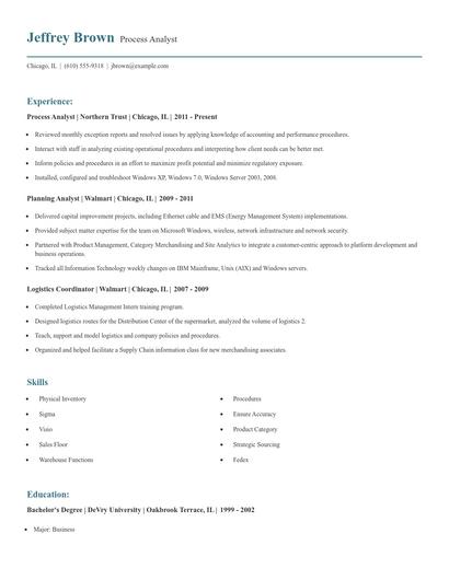 Process Analyst Resume