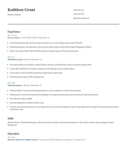 Process Analyst Resume