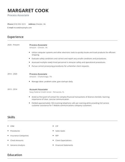 Process Associate Resume