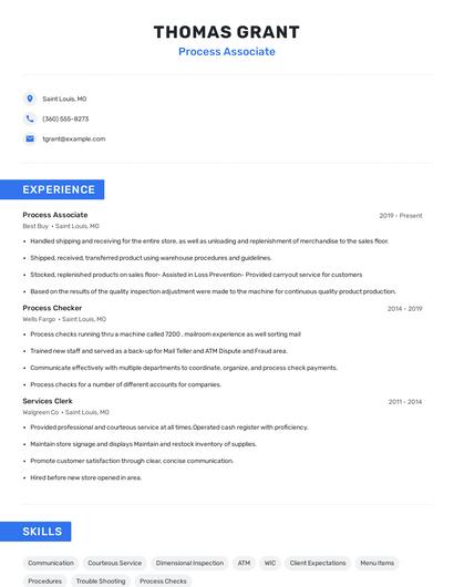 Process Associate Resume
